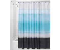InterDesign Horizon SC Cortina de baño | Cortinas para bañera o plato de ducha de 183 x 183 cm | Cortina de ducha de tela estampada con paisaje de acuarela | Poliéster azul/negro