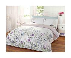 Just Contempo - Juego de funda nórdica y dos fundas de almohada, diseño reversible con motivo floral, multicolor, mezcla de algodón, azul/morado/verde, cama individual (single)