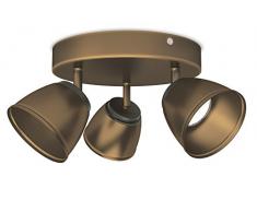 Philips myLiving County - Barra de focos, 3 luces, iluminación interior, metal, luz blanca cálida, 45°, 4 W, color bronce