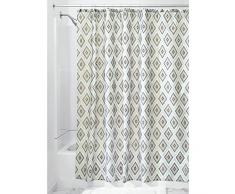 InterDesign Levi Cortina de baño textil | Cortina para baño de 183 cm x 183 cm para bañera y plato de ducha | Cortina de ducha de tela con diseño de diamante | Poliéster gris