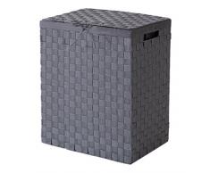Compactor e incrustaciones de 38 cm cinturón Tex rayón cesta para la ropa sucia con tapa y lino en el interior, Gris