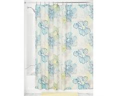 InterDesign Elsa SC Cortina de baño | Cortina para bañera o plato de ducha, 183 x 183 cm | Preciosa cortina de ducha con estampado de flores pastel | Poliéster de colores/azul