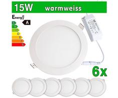 6 x LEDVero funda utlrafina Panel LED SMD 2835 15 W rejilla de ventilación redonda de luz blanca cálida luz ultrafino para techo