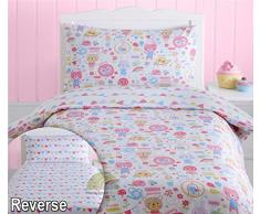 Kidz Club Bloom Junior Juego de funda nórdica y funda de almohada reversible de cama, diseño de osito, tortuga, erizos y flores, color rosa
