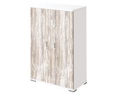 OVERHOME365 2214 B/V - Zapatero, madera, color blanco y vintage, 60.5x36x95 cm