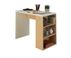 Samblo Midori - Escritorio con estantería de melanina de 100 cm de ancho, color blanco y nogal