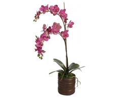 Shishi, Home de belleza orquídeas artificiales Plantas con 2 flores ramas en macetero de cerámica, morado, 75 cm