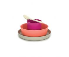 BIOBU by EKOBO 37100 Bambino – Juego de vajilla infantil, fibra de bambú/resina de melamina, fuschia/coral/Stone, 18 x 18 x 9 cm