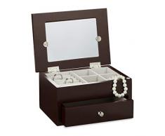 Relaxdays 10020424 _ 558 caja joyero, madera, Espresso, 13.5 x 18.5 x 9.5 cm