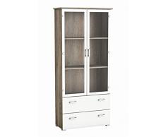 Demeyere Swift 2 puerta de cristal 2 cajones vitrina, madera, Monument roble/blanco brillante