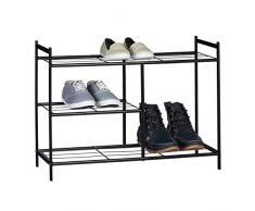 Relaxdays Zapatero Sandra con 3 estantes, metal zapatero botas con estante, tamaño: 50,5 x 70 x 26 cm, para 8 pares de zapatos, con asas, color negro, Metal