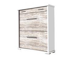 OVERHOME365 2219 B/V - Zapatero, madera, color blanco y vintage, 78x26x92.5 cm