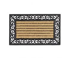 Relaxdays – Felpudo rectangular con rayas para la entrada del hogar, 2 x 75 x 45 cm, Fibra de coco y PVC, antideslizante, Color natural y negro