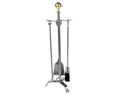 ruecab 1228 – Utensilios para chimenea con 4 accesorios bola latón metal gris dorado 22,5 x 26 x 77 cm)