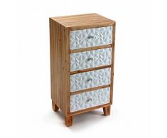 Versa Ivalo Cómoda 4 Cajones, Blanco y Madera, 40x30x83.5 cm