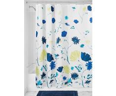 InterDesign Aster Floral Cortina de baño | Cortina para bañera o plato de ducha, 183 x 183 cm | Decorativa cortina de ducha con estampado floral | Poliéster azul/verde lima