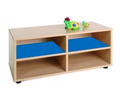 Mobeduc 600103HP20 - Mueble infantil superbajo con 4 casillas, madera, color haya y azul oscuro, 90 x 40 x 44 cm