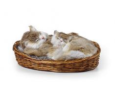 Moycor 262611 Pieza Decorativa de Gatos Dentro de en Una Cesta, Mimbre, Marrón y Gris, 26x21x12 cm