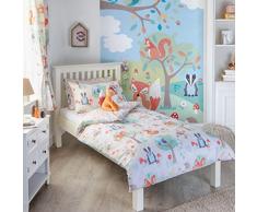 Animales del Bosque único cama de matrimonio juego de funda de edredón y funda de almohada infantil, diseño de Fox Nueva, diseño de ardilla, color crema