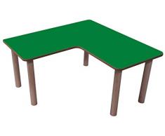 Mobeduc 600558H213 - Mesa infantil en L, 90 x 90 cm, talla 3, madera, color haya y verde oscuro