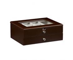 Relaxdays 10020418 _ 558 caja joyero, madera, Espresso, 18 x 22 x 9 cm