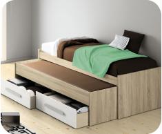 Cama Nido Juvenil 90x200cm Planeta Roble con Cajones Blancos