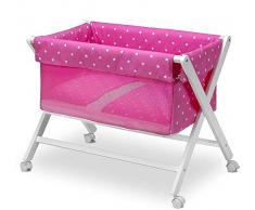Pirulos 28913013 - Minicuna plegable tijera lino, diseño stars, 68 x 90 x71 cm, color blanco y fresa