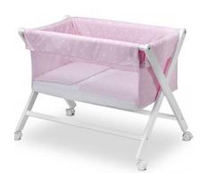 Pirulos 28413013 - Minicuna plegable tijera nogal, diseño stars, 68 x 90 x71 cm, color blanco y rosa