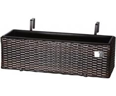 Jardinera para balcón de polyrattan marca Gartenfreude 4000-1046-022 de 60 x 19 x 20 cm incluye suspensión, con desborde para depósito de agua, bicolor marrón