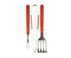 Home Set de Utensilios para Barbacoa en Acero Inox con Mango de Madera, Blíster de 3 Piezas