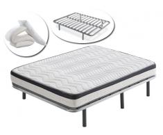 Somier Lama 53 con patas + colchón visco carbono + Almohada Viscoelástica de bloque aloe