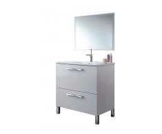 Mueble para baño con 1 puerta abatible y un cajón en blanco + lavabo + espejo
