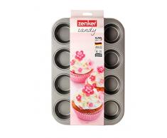 Zenker Molde Hornear Magdalenas Gris y Rosa (12 cavidades)