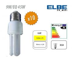 Pack de 10 Bombillas ELBE 3U Rosca Estrecha 45W Bajo Consumo 9W
