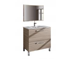 Mueble para baño con 1 puerta abatible y un cajón en marrón suave + lavabo + espejo
