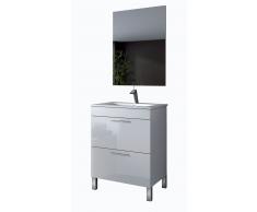 Mueble para baño con 1 puerta abatible y 1 cajón en blanco lacado + lavabo + espejo