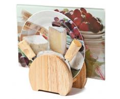 Utilinox Set tabla de cortar de vidrio, 4 platosaccesorios para queso y uvas