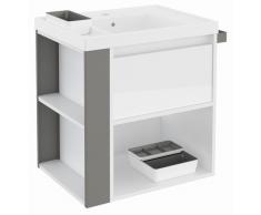 Bath Mueble 1 CajónEstante Con Lavabo De Resina Blanco Brillo- Gris 60Cm