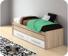 Pack Cama Nido 90x200cm Planeta Roble Cajones Blancos + 2 colchones