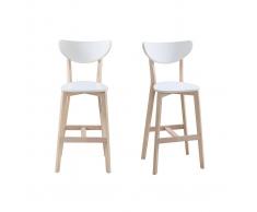 Blanco Taburete de bar escandinavo blanco y madera 75cm lote de 2 LEENA - Miliboo