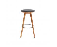 Taburete de bar escandinavo 65cm PU negro patas nogal NORDECO - Miliboo