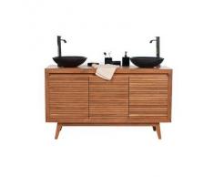 Mueble de baño doble lavabo negro y teca ANIO - Miliboo