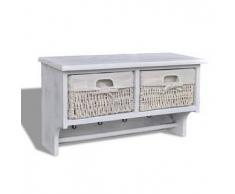 VidaXL Estante De Madera Blanco Con Perchas 2 Cestas Tejido 4 Ganchos