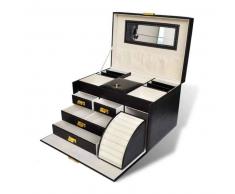 VidaXL Joyero negro con 4 bandejas, espejo y soporte para anillos