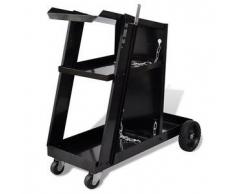 VidaXL Carrito de Soldadura Carro Negro con 3 Estantes Organizador Taller