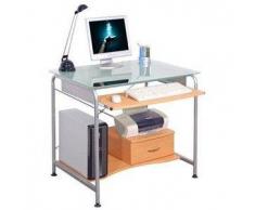 Mesa Ordenador COMPACT PRO, ahorro de espacio para tu PC, en madera Haya y cristal