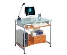 Mesa de ordenador COMPACT en madera de teca y cristal