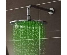 hudson reed Alcachofa de Ducha LED Redonda Fija de 200mm con Brazo Mural
