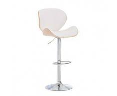 CLP Taburete de bar Edmonds de piel sintética hierro cromado natural/blanco con respaldo altura regulable 63 - 83 cm