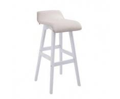 CLP Taburete de bar Corneila de tejido madera blanco/crema sin respaldo 75 cm 4 patas